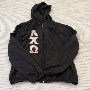 Black Hooded Windbreaker with Pink Greek AXO